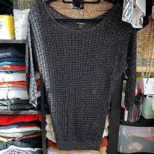 Express Black & Silver Sparkle Chrome Style OverShirt Sz Xs